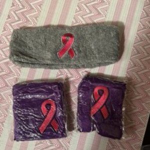 Pink Ribbon Breast Cancer Awareness Grey & Purple sweatbands